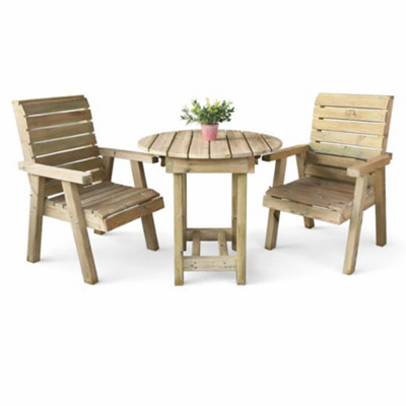 Image of Churnet Valley Garden Furniture Ltd Clover Bistro Garden Round Table And Chair Set - 2 Seater - L80 X W200 X H98cm - Partially Assembled