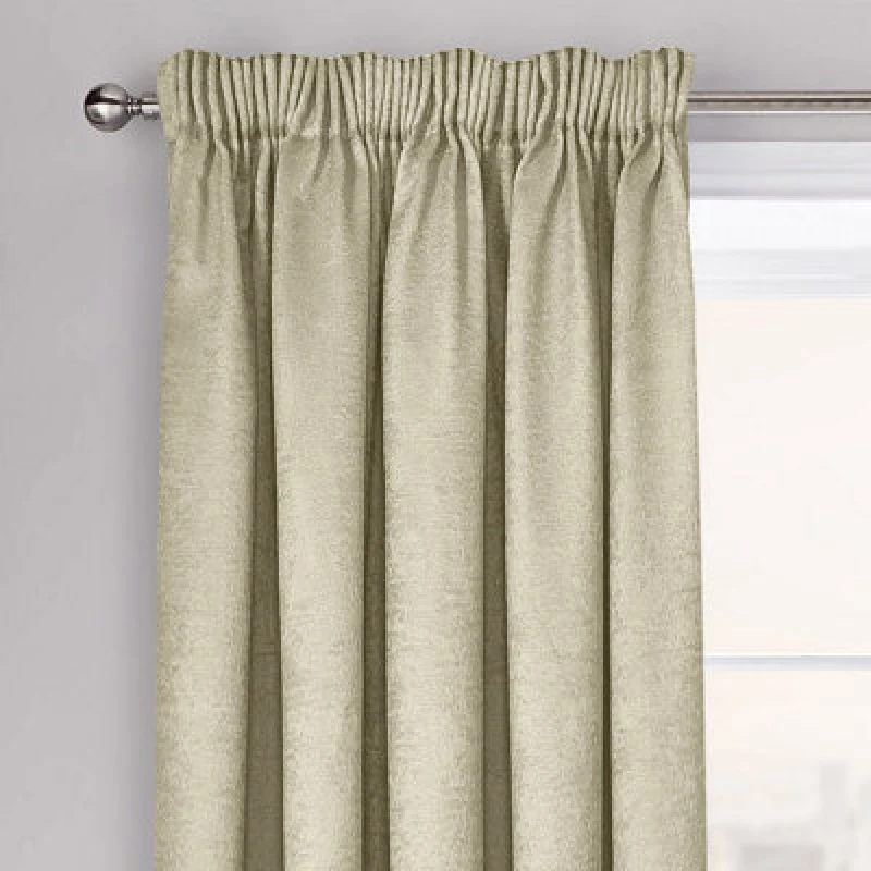 Image of Velosso Westwood Dimout Pencil Pleat Curtains in Beige Size: 117cm width x 183cm drop Beige Unisex 117cm width x 183cm drop