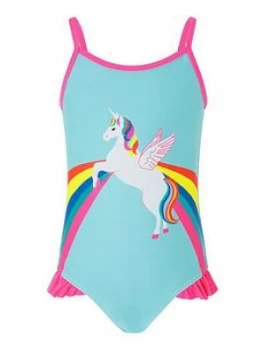 Image of Accessorize Girls Retro Placement Unicorn Print Swimsuit - Multi