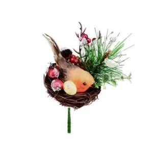 Image of Premier Robin In A Nest Pick Christmas Decoration (One Size) (Brown/Orange/Green)