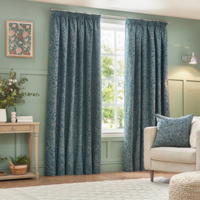 Image of Grantley Jacquard Pencil Pleat Curtains Wedgewood, Wedgewood / 117 x 137cm