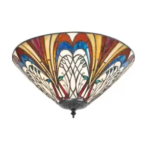 image of 2 Light Medium Ceiling Flush Light Tiffany Style Glass, E27