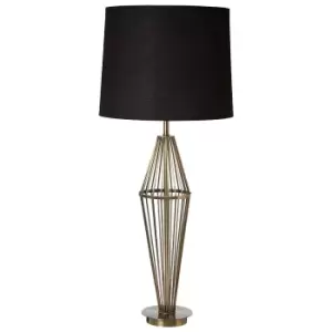 image of Premier Housewares Reginald Table Lamp in Antique Brass Finish with Black Fabric Shade