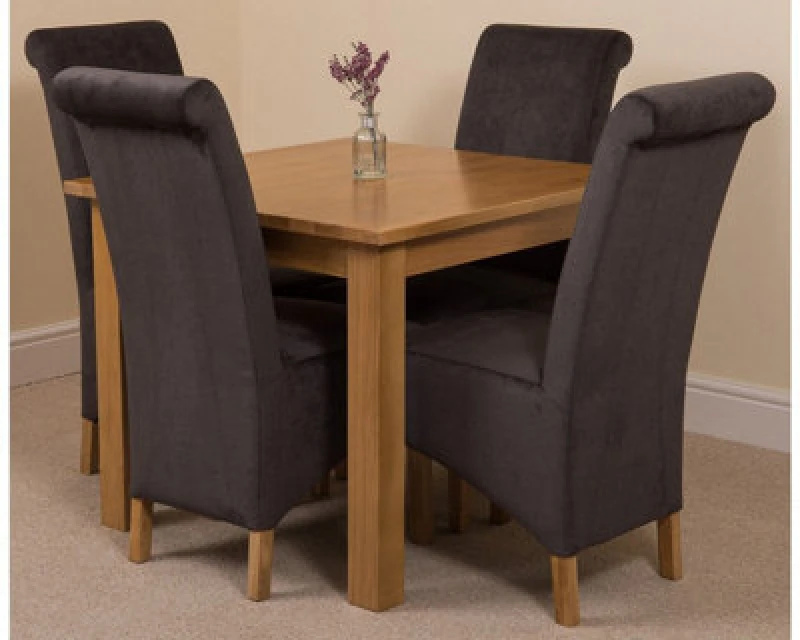 Image of Thats Furniture Oslo 90 x 90cm Oak Small Dining Table & 4 Montana Fabric Chairs in Black Unisex 90 x 90 cm