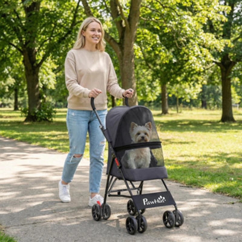 Image of Pawhut Foldable Dog Stroller With Mesh Windows For Mini Dogs, Dark Grey