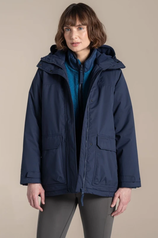 Image of Craghoppers Womens Crossbill Hooded Waterproof Breathable Padded Insulated Jacket in Blue Size: 16 Blue Female 16