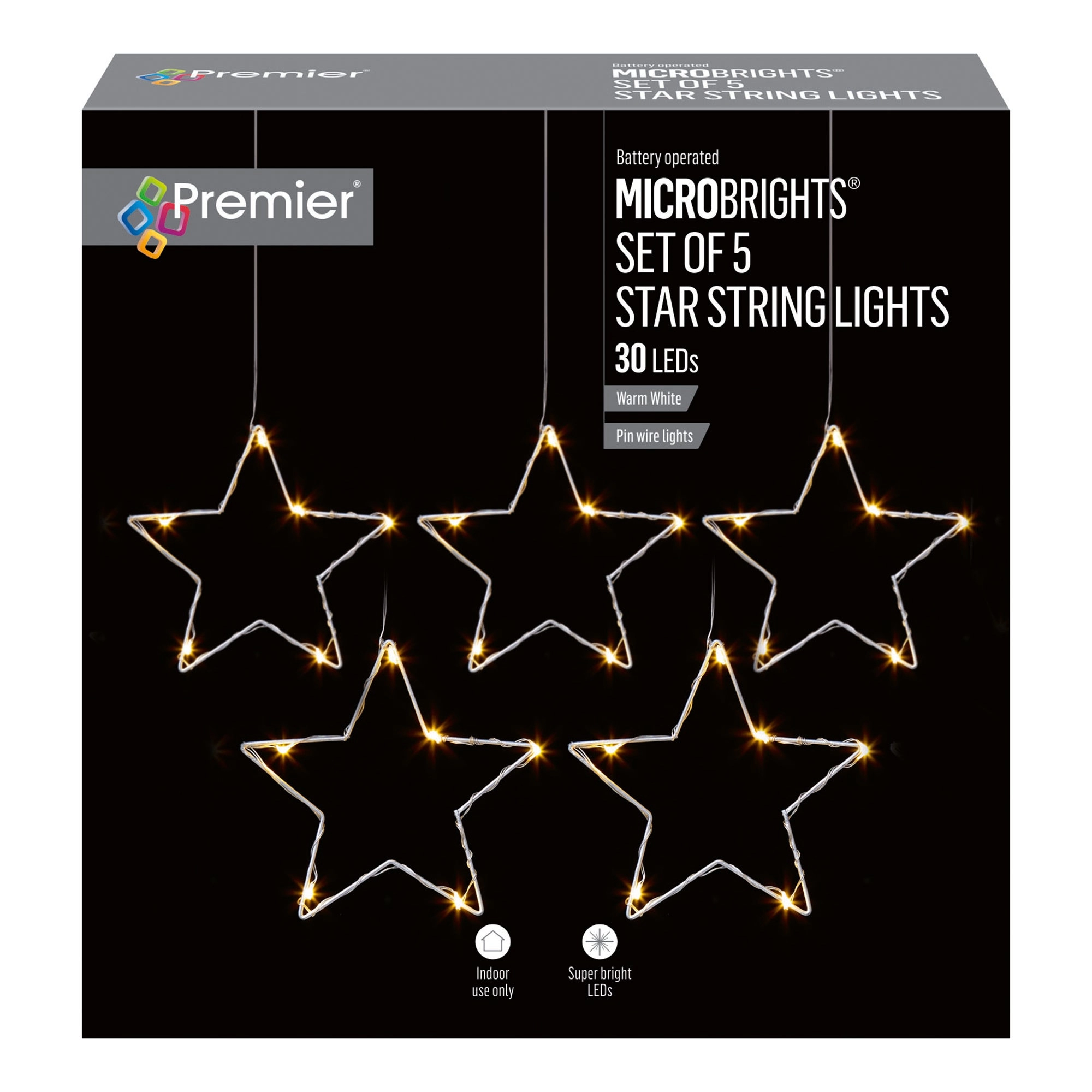 image of Premier Decorations Premier Set of 5 Stars Light String Metal/Plastic