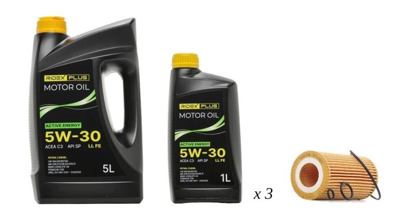 Image of RIDEX PLUS 100908O0124P Oil change kit (oil filter + engine oil) Oil change kit (oil filter + engine oil) (100908)