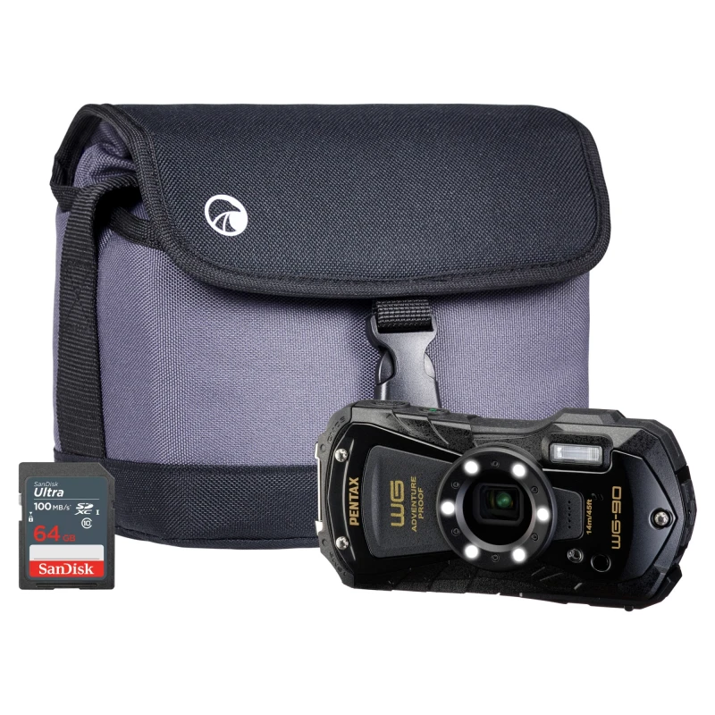 Image of Pentax WG-90 16MP 5x Zoom Tough Compact Camera - Black - Camera + Sand