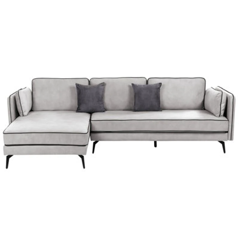 Image of Beliani Corner Sofa 3 Seater Altan Velvet Light Grey Right Hand