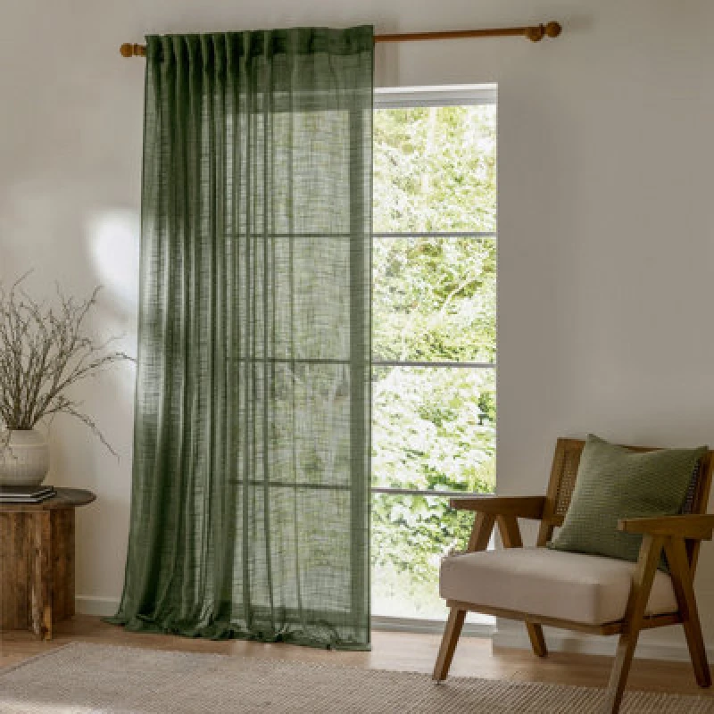Image of Yard Cirrus Woven Sheer Curtain Panel Forest (W)140Cm X (D)250Cm