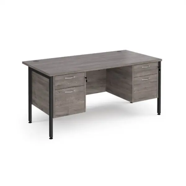 image of Maestro 25 straight desk 1600mm x 800mm with two x 2 drawer pedestals - Black H-frame leg, grey oak top