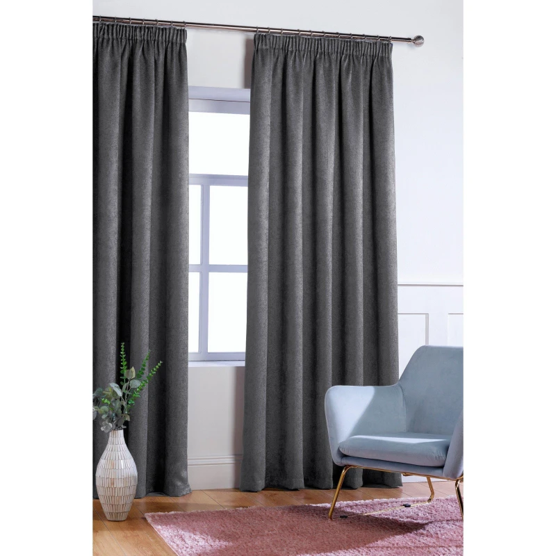 Image of Homelife Crinkle Woven Blackout Pencil Pleat Curtains Charcoal unisex 66x90