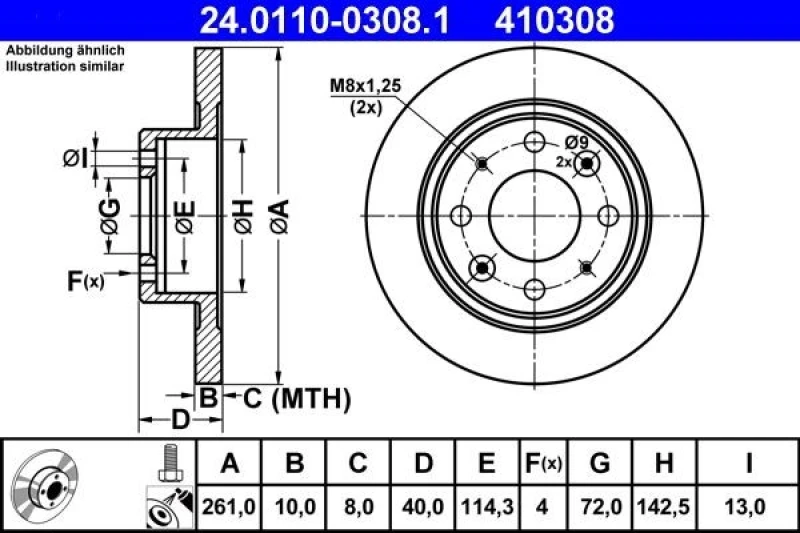 Image of ATE 24.0110-0308.1 Brake disc solid, Coated, with bolts/screws Brake Disc (82)