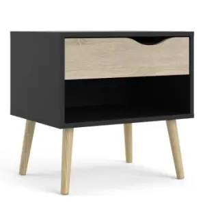 Oslo Bedside 1 Drawer In Black And Oak Effect