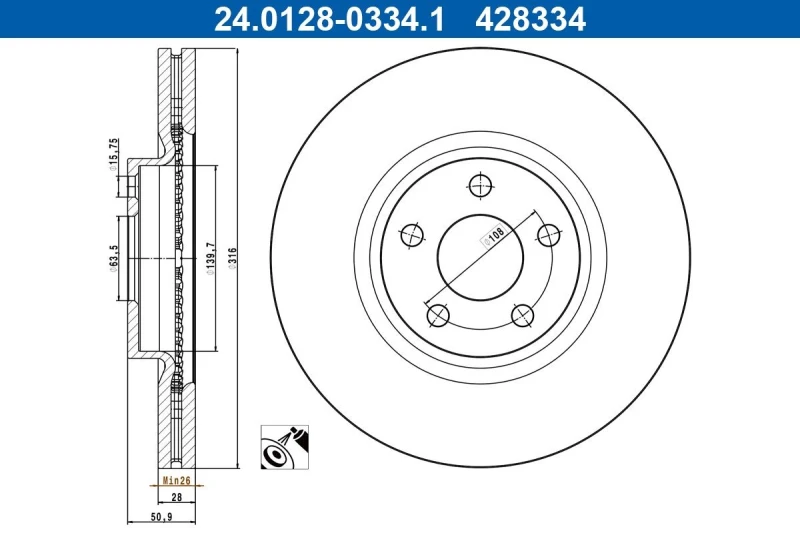 Image of Brake disc ATE 24.0128-0334.1