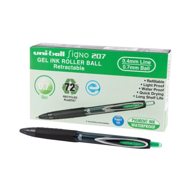 Image of Uni-Ball Uni-Ball Signo 207 Rollerball Gel Pen Green (Pack of 12) 308692000 308692000