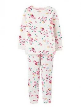Image of Joules Girls Sleepwell Ditsy Floral Jersey Pyjamas - White, Size 2 Years, Women