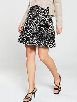 image of Oasis Leila Animal Flippy Skirt - Mono, Multi Black, Size XS, Women