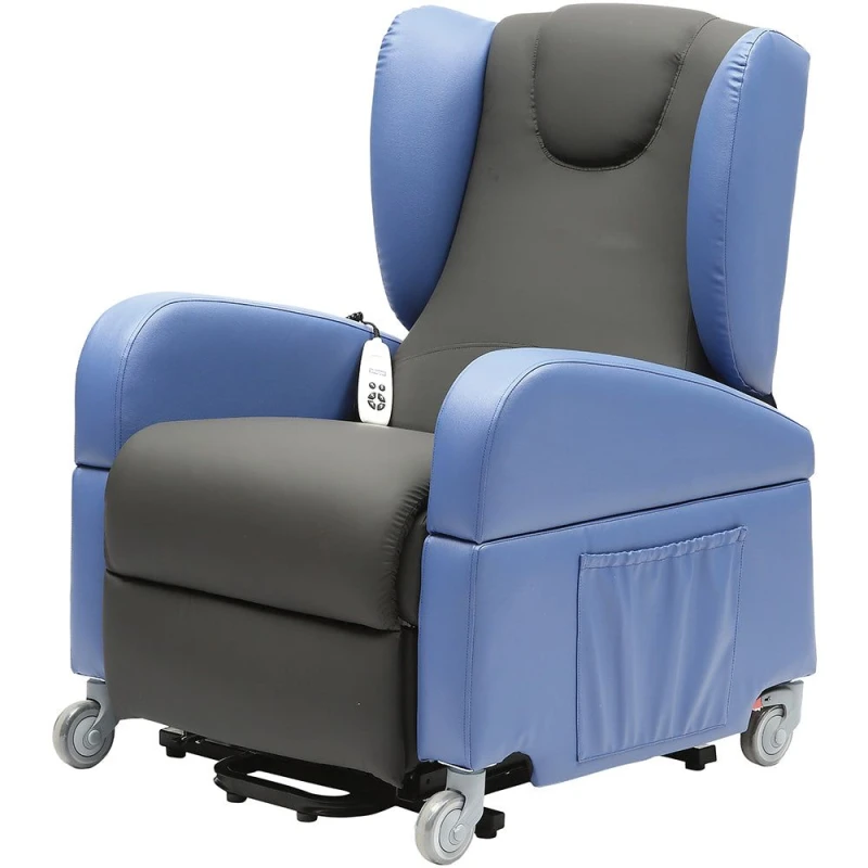 Image of Loops Dual Motor Rise and Recline Lounge Chair - Wipe Clean PU Fabric Black and Blue Black