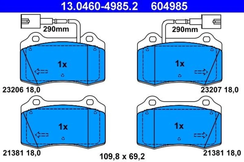 Image of ATE 13.0460-4985.2 Brake pad set incl. wear warning contact Brake Pad Set,disc brake (402)