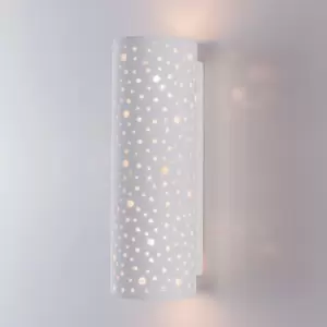 Image of Perforated Up/Down Ceramic Wall Light, Cylinder Shade, 2xE14 Bulb Cap 40 Watts Maximum Each, White finish