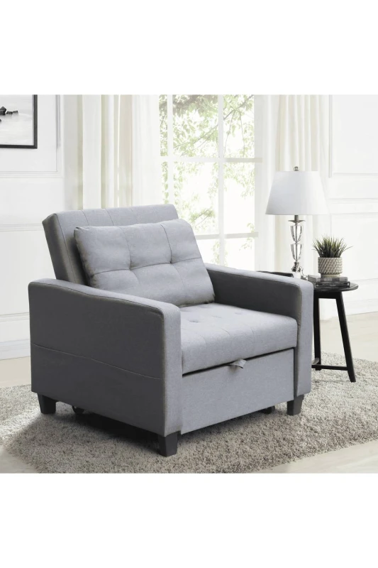 Image of Home Source Linen Upholstered Convertible Sleeper Sofa Chair for Living Room in Dark Grey Dark Grey Unisex