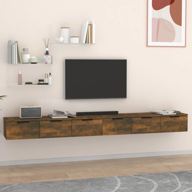 Image of Vidaxl Wall Cabinets 2 Pcs Smoked Oak 102X30X20 Cm Engineered Wood, Brown 3115905