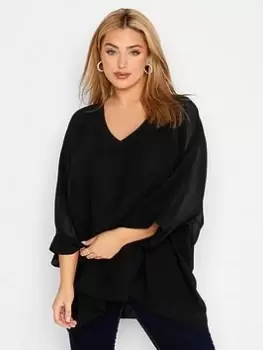 Image of Yours London Rib Cape Top - Black, Size 16, Women