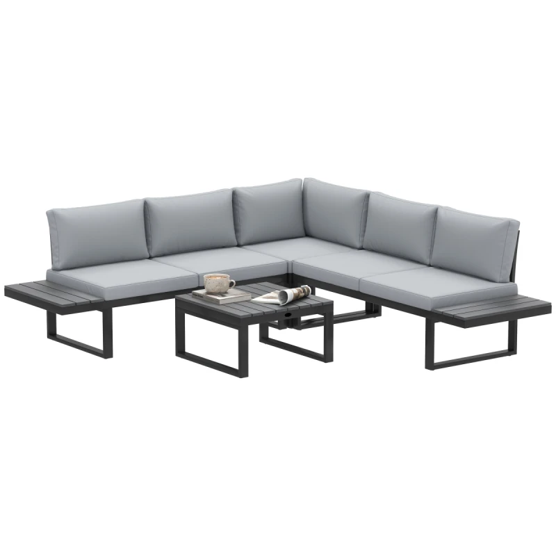 Image of Outsunny 4 PCs Garden Set with 5-Level Recline Corner Conversation Sofa Set Black