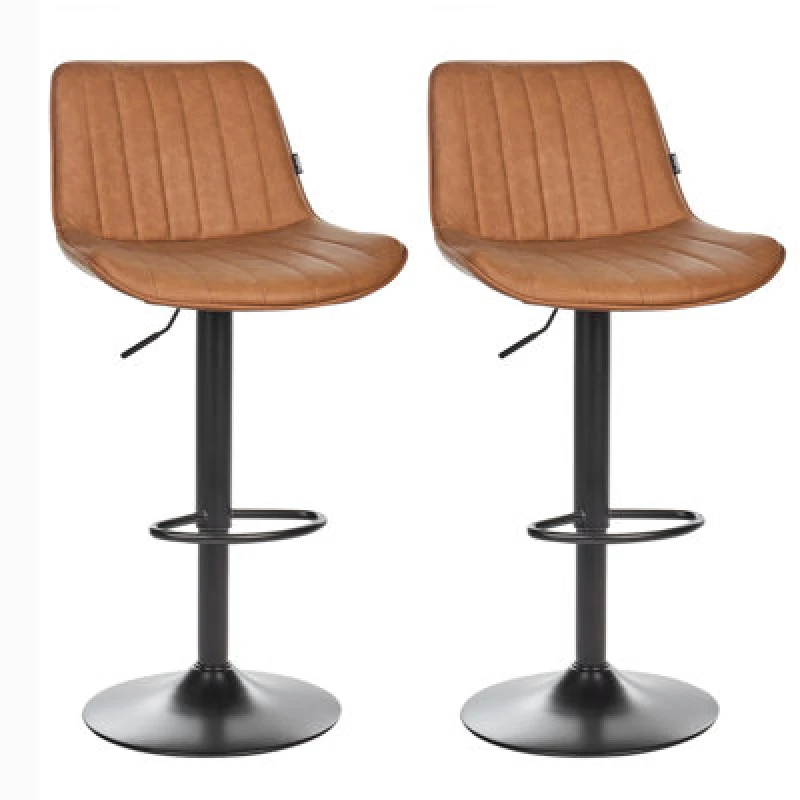 Image of Beliani Set Of 2 Bar Chairs Dubrovnik Faux Leather Swivel Golden Brown