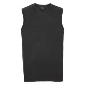 Image of Russell Collection Mens V-Neck Sleevless Knitted Pullover Top / Jumper (XXS) (Black)
