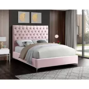 Image of Charlston Upholstered Beds - Plush Velvet, Double Size Frame, Pink - Pink