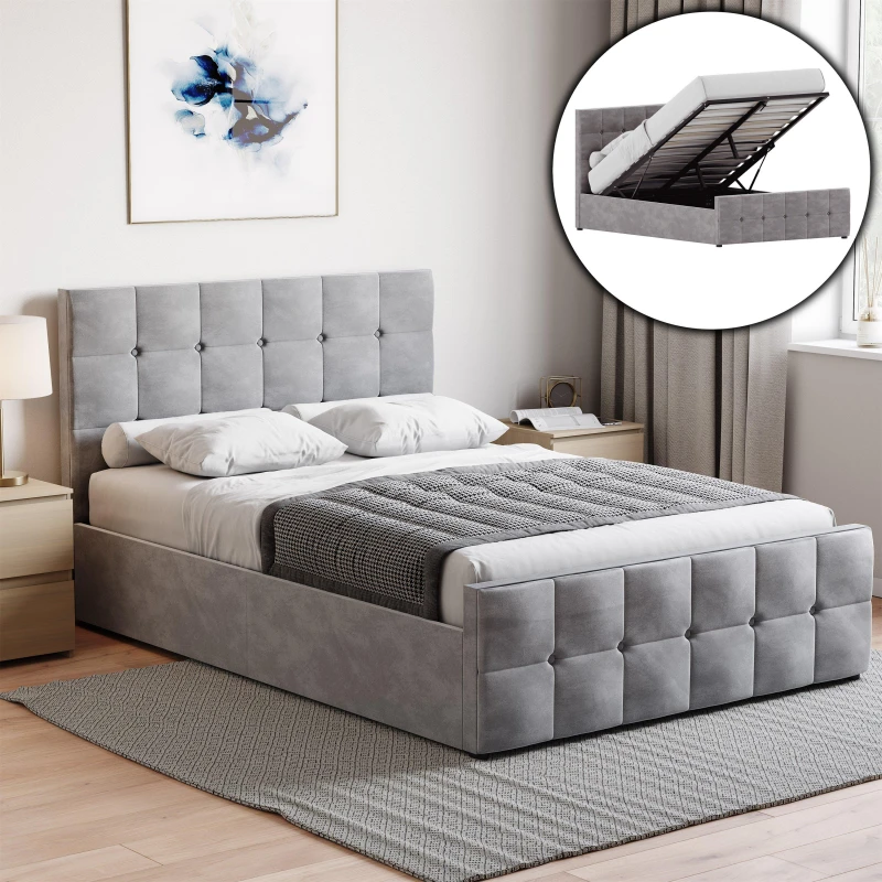 Image of Lassic Vida Designs Valentina Double Ottoman Bed UKFR Light Grey Velv unisex Double