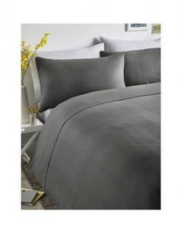 Image of Serene Waffle Stripe Duvet Cover Set - Grey