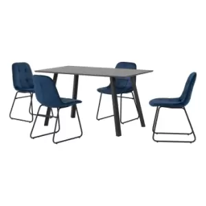 Image of Berlin Rectangular Dining Table with 4 Lukas Chairs Navy Blue