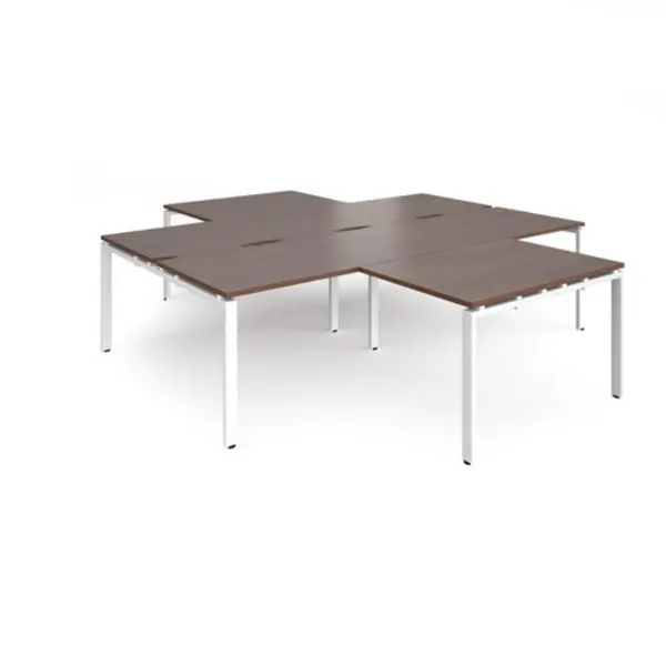 Image of Adapt Bench Desk 4 Person With Return Desks 2800mm Walnut Tops With White Frames Adapt Walnut ER28168-WH-W