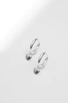 Image of Sterling Silver 925 Polished Heart Hoop Earrings