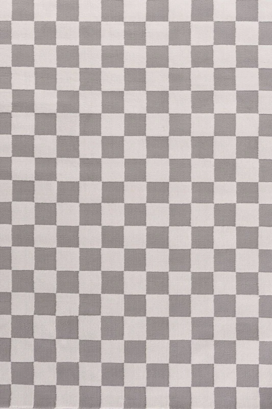 Image of THE RUGS Loft Checkered Living Room Area Rug & Runners Soft Pile in Light Grey Size: 80cm x 150cm Light Grey Unisex 80cm x 150 cm