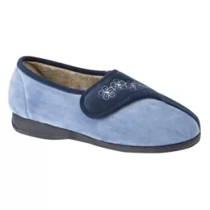 image of Sleepers Womens/Ladies Gemma Touch Fastening Embroidered Slippers (5 UK) (Navy/Blue)