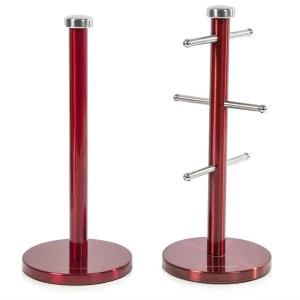 Image of Morphy Richards Accents Mug Tree and Kitchen Roll Holder - Red