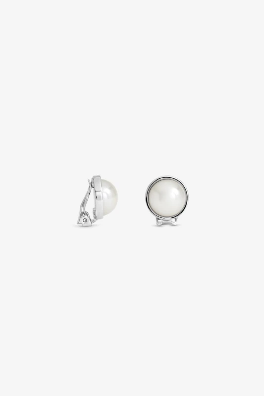 Image of Jon Richard Womens Rhodium Plated & Pearl Clip Earrings in Silver Silver Female One Size