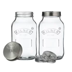 image of Kilner Set of 2 Fermentation 1 Litre Jars Clear and Silver