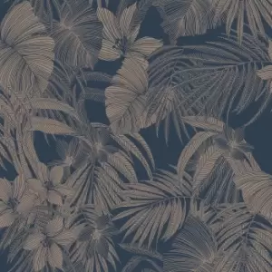 Image of Grandeco Joelle Blue Textured Metallic Wallpaper
