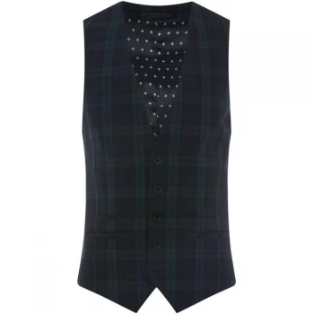 image of Label Lab Caipirinha Skinny Fit Blackwatch Check Waistcoat - Navy