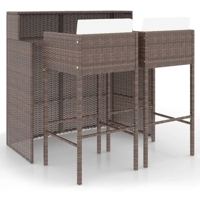Image of VIDAXL 3 Piece Garden Bar Set with Cushions Poly Rattan Brown Vidaxl 8720286833520