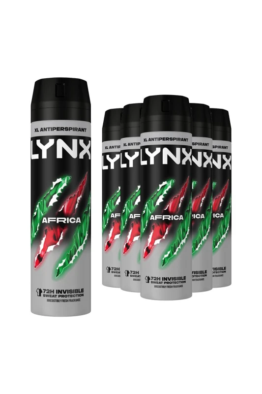 Image of Lynx XL 'Antiperspirant' Africa Deodorant 200ml 6 Pack Grey male