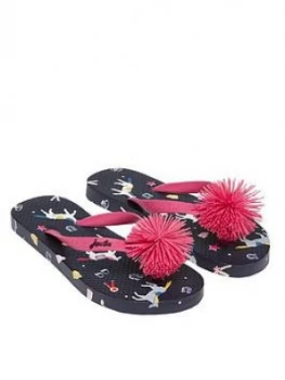 Image of Joules Girls Horse Pom Pom Flip Flop- Navy, Size 13 Younger