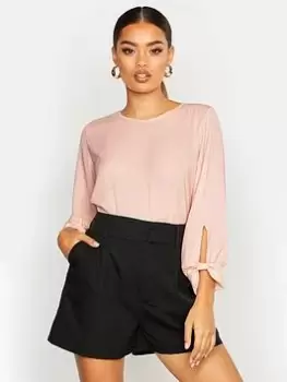 Image of Boohoo Bow Sleeve Woven Blouse - Blush, Pink, Size 8, Women