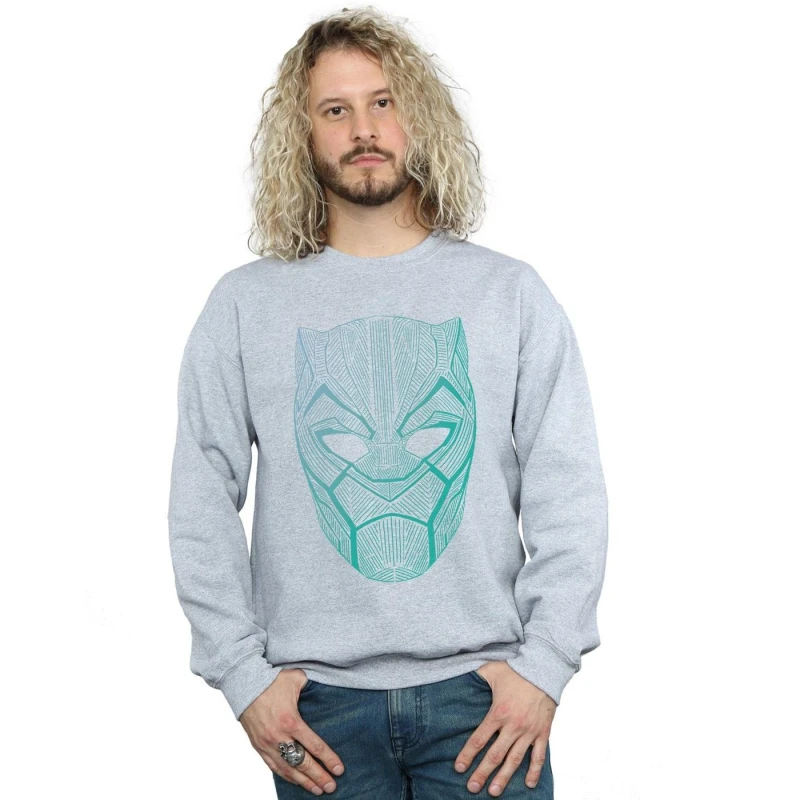 Image of Marvel Marvel Men Black Panther Tribal Mask Sweatshirt in Grey Size: Small Grey S Male 5057736545195